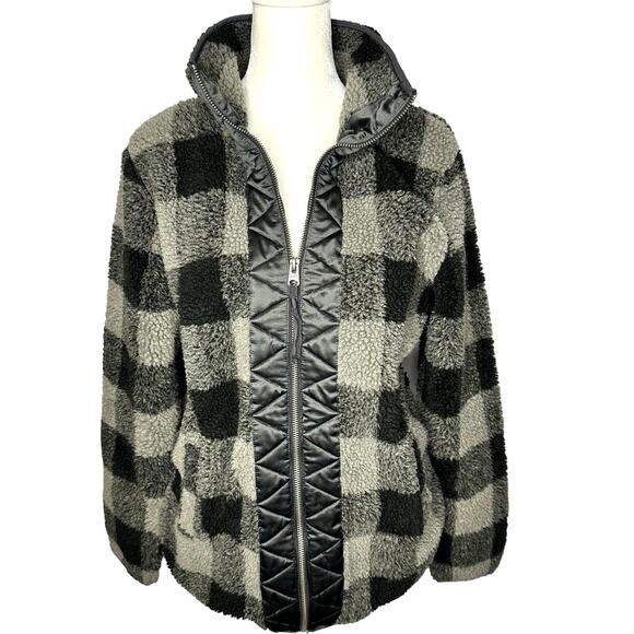 Abercrombie & Fitch Shacket Gray Black Sherpa Zip Up Sweater Jacket Small - Picture 1 of 7